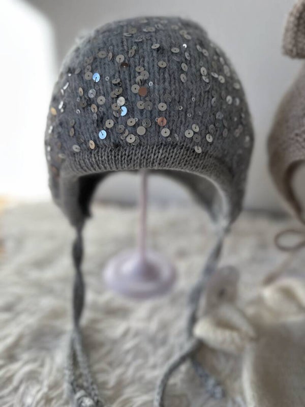Bonnet bébé réversible alpaga/mérinos avec paillettes