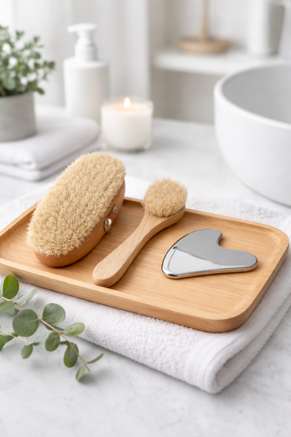 Droogborstel Set Lichaam & Gezicht + RVS Gua Sha
