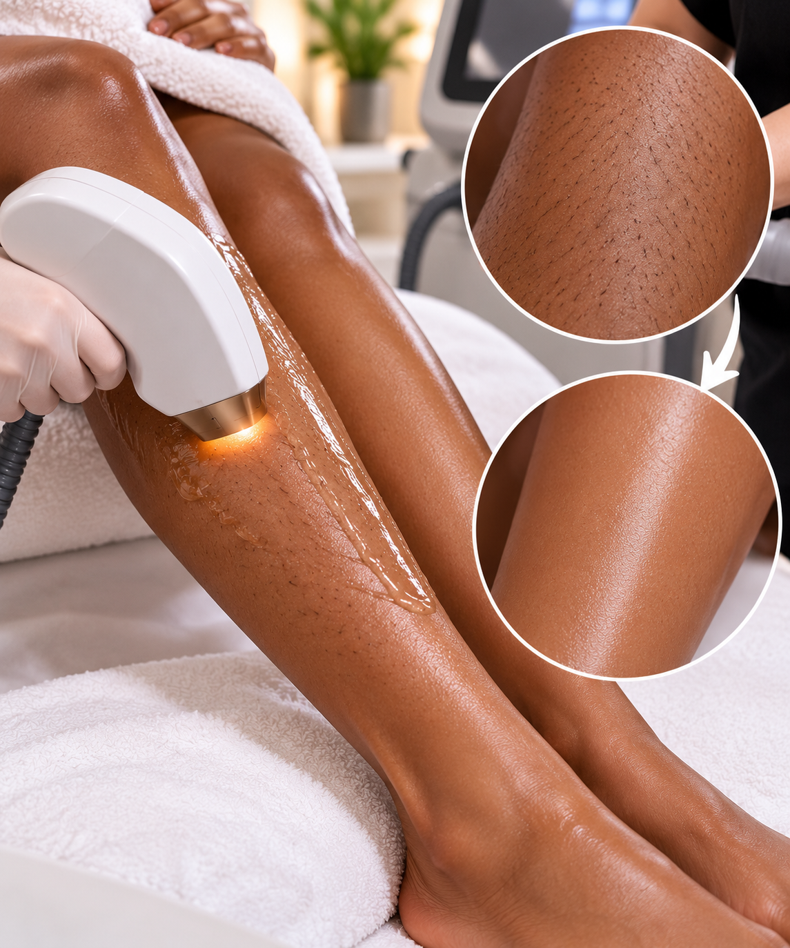 Laserontharing donkere huid met Nd:YAG-laser bij Diamond Beautyroom Den Haag – behandeling van benen en vermindering van haargroei.
