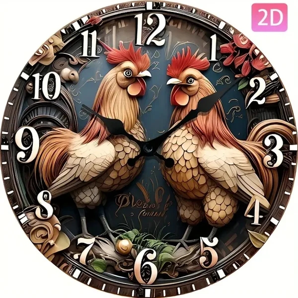 Rooster Face-off Wall Clock