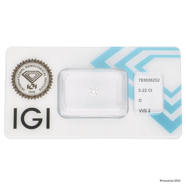 1 Stück (Lose) Diamant (Natürlich) - 0.22 ct - Rund - D (farblos) - VVS2 - International Gemological Institute (IGI)