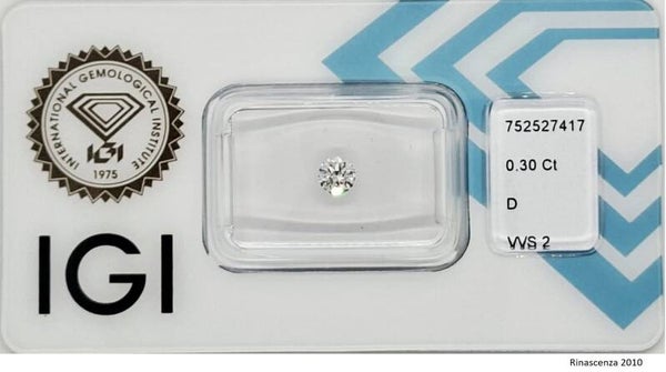 1 Stück (Lose) Diamant (Natürlich) - 0.30 ct - Rund - D (farblos) - VVS2 - (IGI)