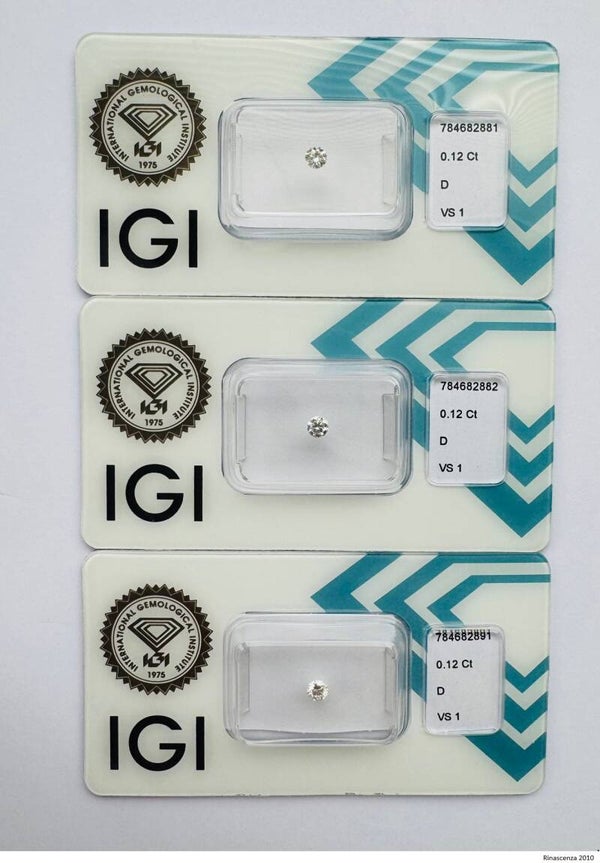 3 lose Diamant (Natürlich) - 0.36 ct - Rund - D (farblos) - VS1 - International Gemological Institute (IGI)