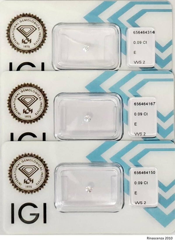 3 Stück (Lose) Diamant (Natürlich) - 0.27 ct - Rund - E - VVS2 - Zertifikat (IGI) 3x Exc.