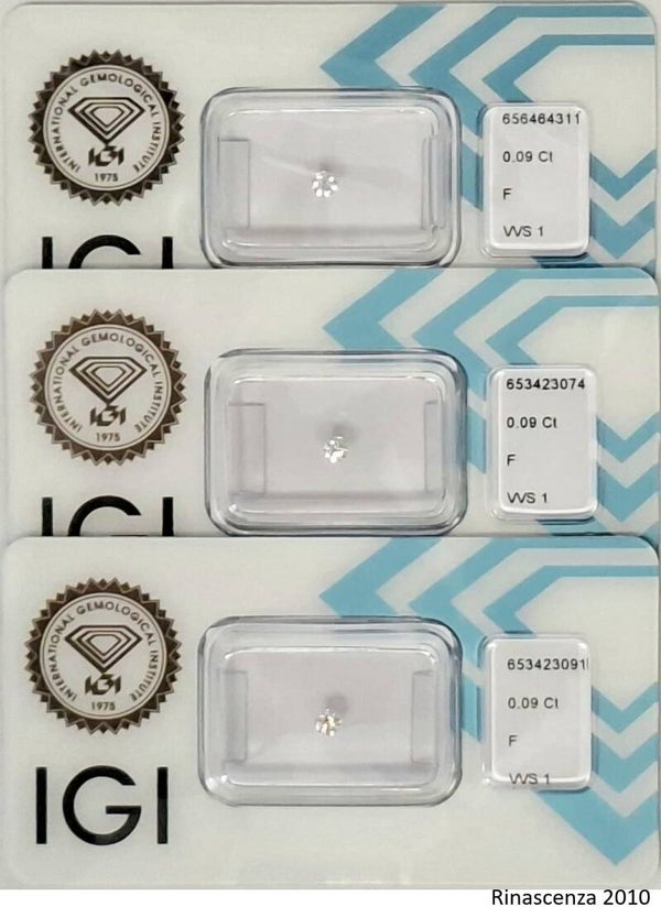 3 pcs Diamant (Natürlich) - 0.27 ct - Rund - F - VVS1 - International Gemological Institute (IGI)