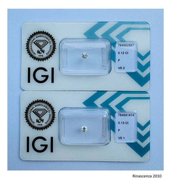 2 Stück Diamant (Natürlich) - 0.25 ct - Rund - F - VS1, VS2 - International Gemmologie Institute (IGI) - *Paar* *EX VG*