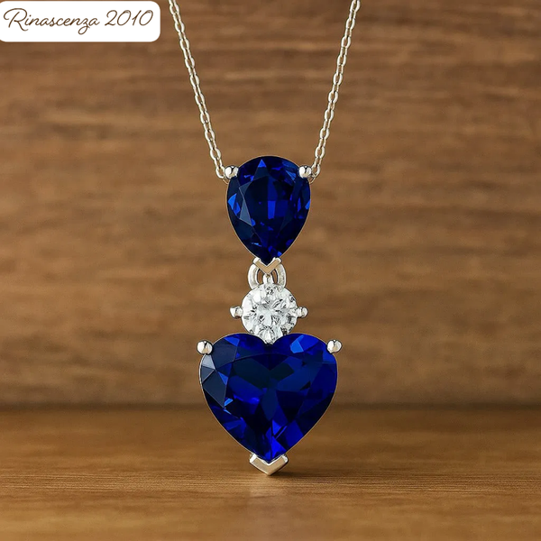 Anhänger mit Kette aus 925er Sterlingsilber, natürlichem blauen Saphir und Diamant