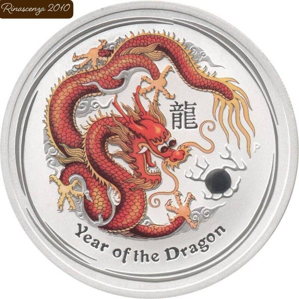 Silbermünze 2 Unzen Australien Lunar II Drache Colour 2012 gekapselt