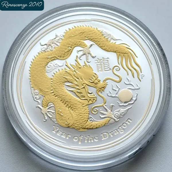 Lunar 2 Jahr of Dragon 1 Unze Silber "The Perth Mint Gilded Edition "