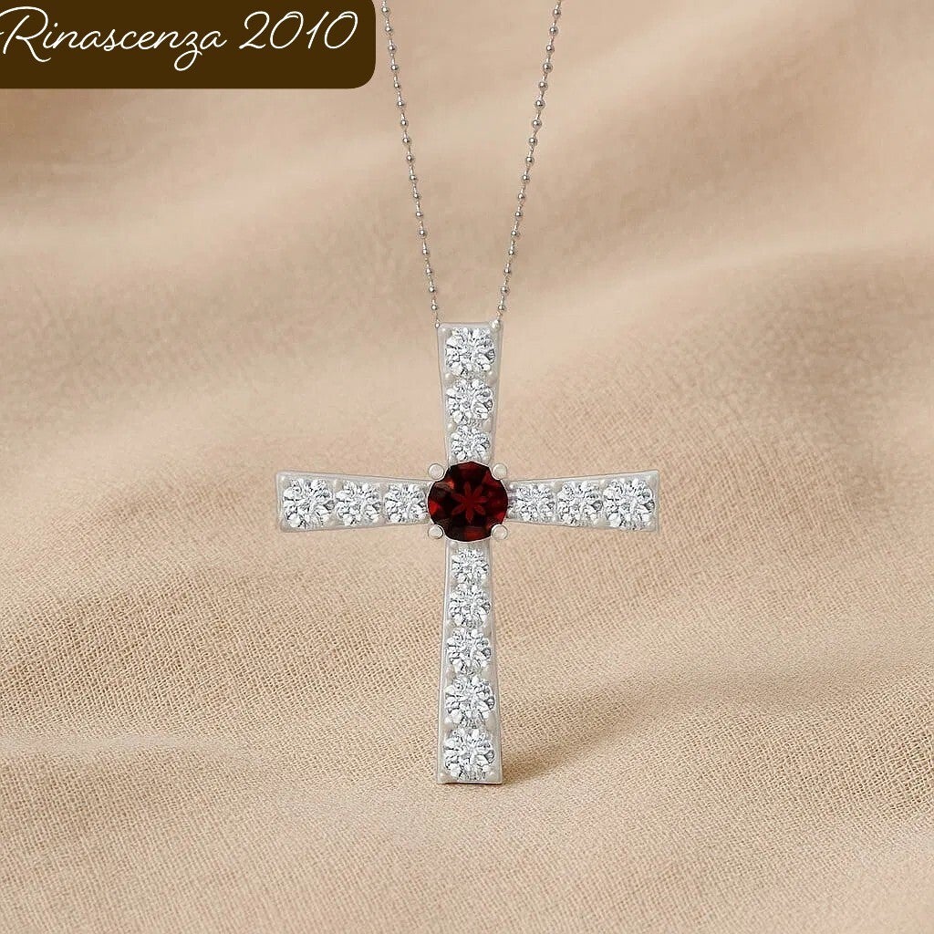 Anhänger mit natürlichem Granat und Diamant aus 925er Sterlingsilber, inklusive Kette