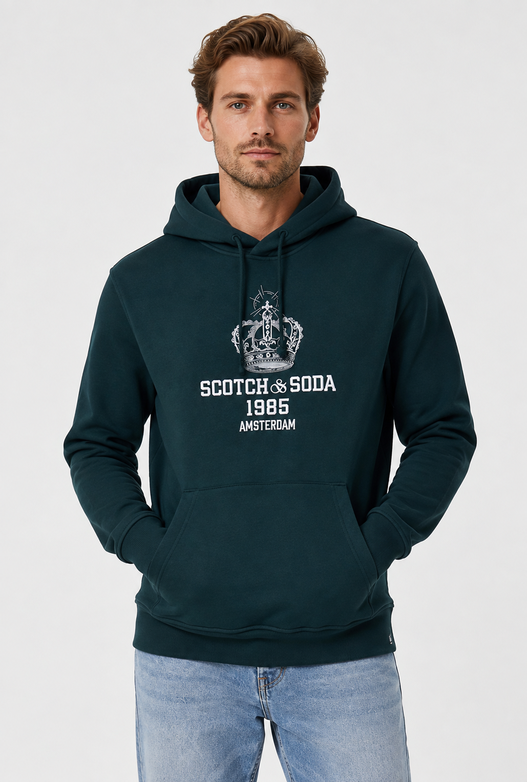 Scotch & Soda Relaxed fit fleece graphic hoodie cypress green
