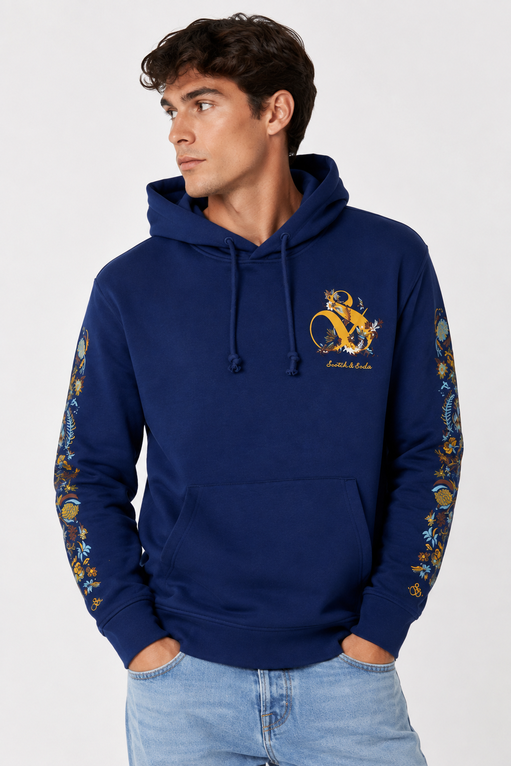 Scotch & Soda Relaxed Fit Graphic Hoodie Evening Skies – Floral Edition