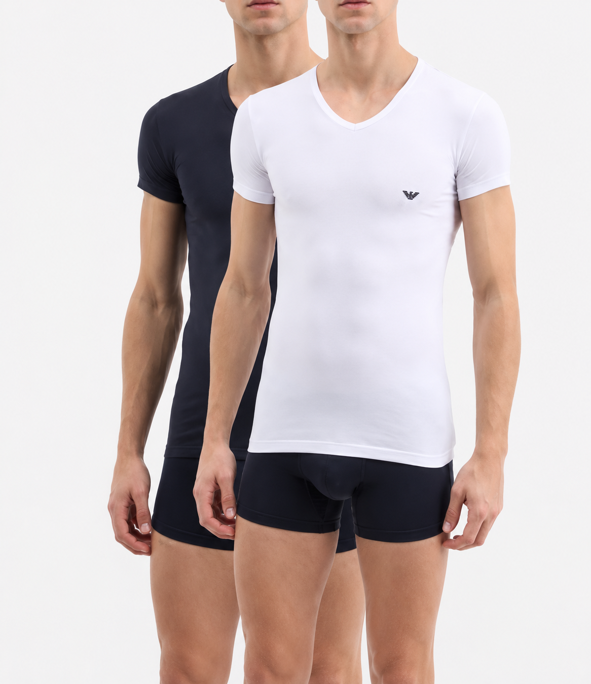 Emporio Armani 2X t-shirt 100% katoen wit en marine blauw M