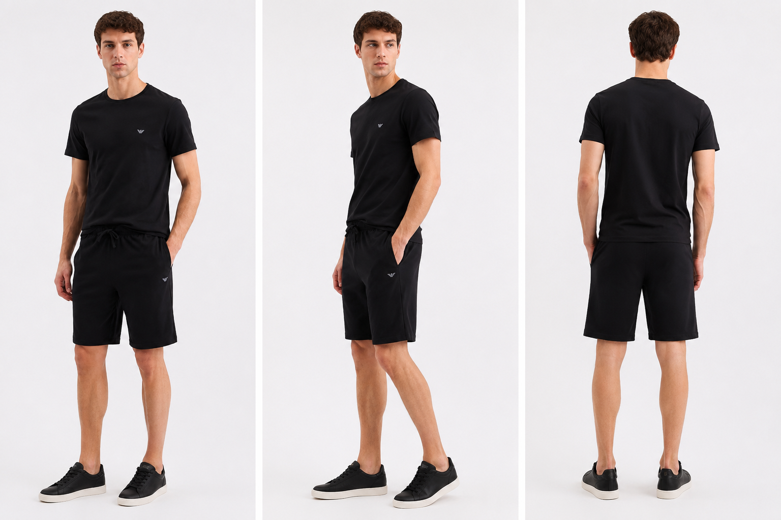 Emporio Armani Herenpyjama – Zwart – T-shirt & Korte Broek – 100% Katoen – Maat S