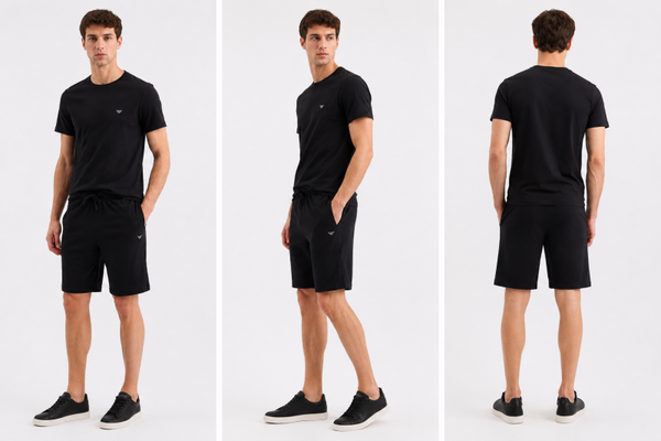 Emporio Armani Herenpyjama – Zwart – T-shirt & Korte Broek – 100% Katoen – Maat S