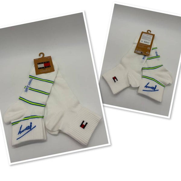 Tommy hilfiger43/46 2x enkelsokken wit/fluo gestreept