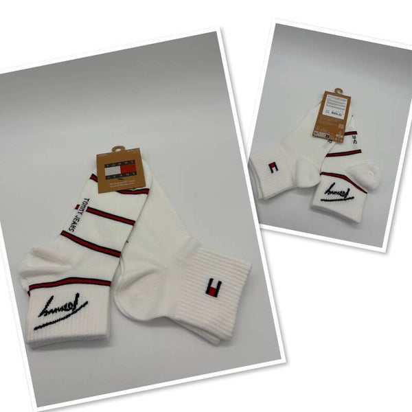 Tommy Hilfiger 39/42 2x enkelsokken wit/rood