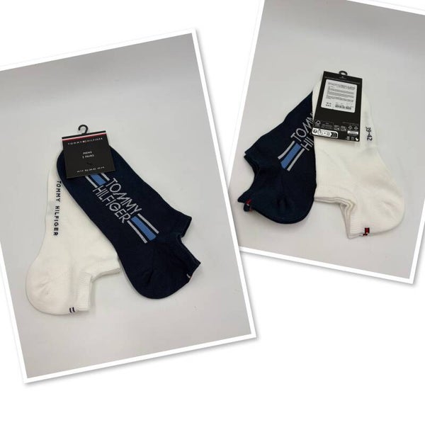 Tommy Hilfiger 39/42 2x enkelsokken wit/blauw