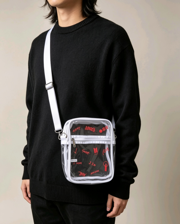 White BTS ARIRANG clear crossbody bag