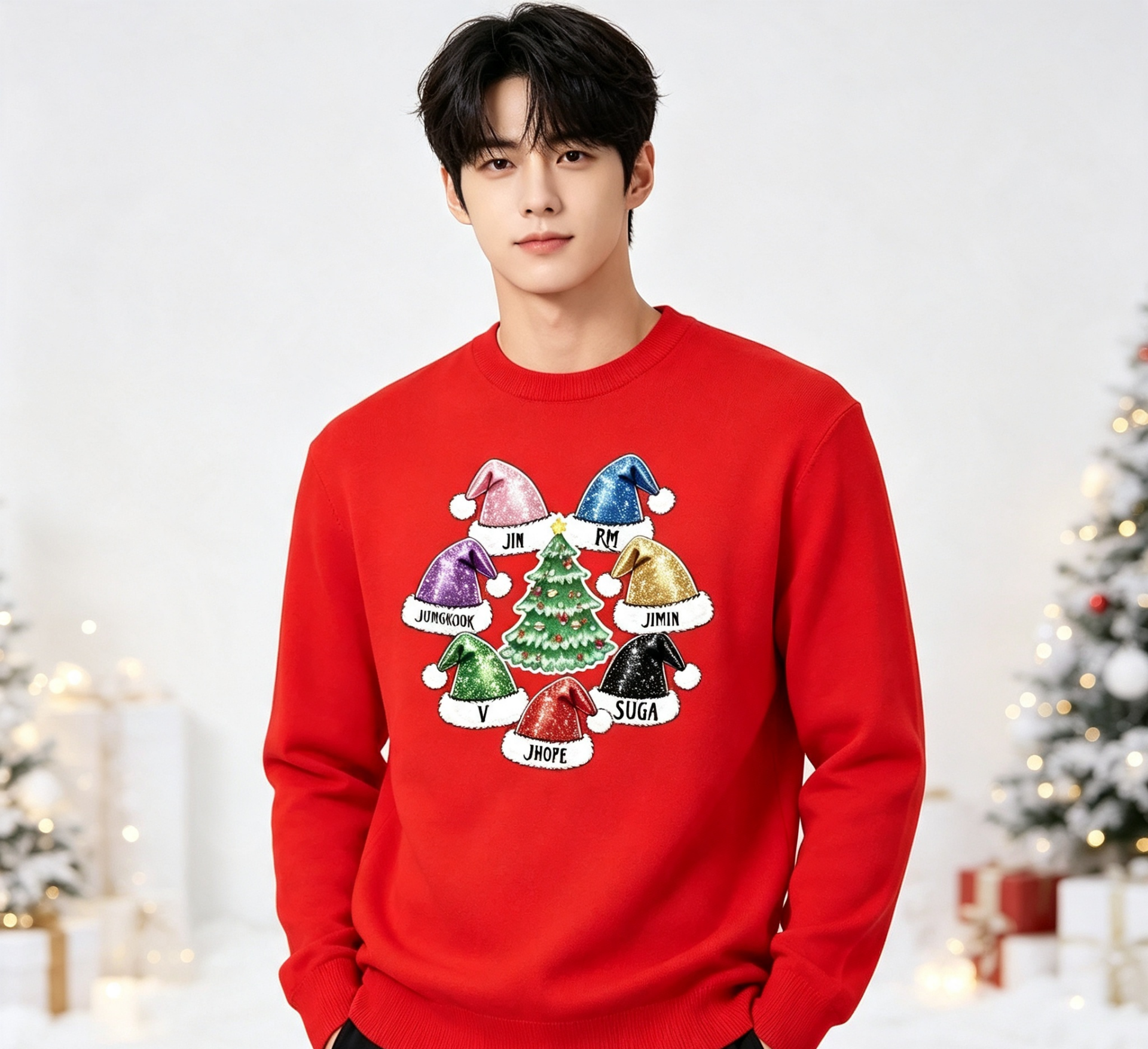 BTS christmas hat+tree jumper