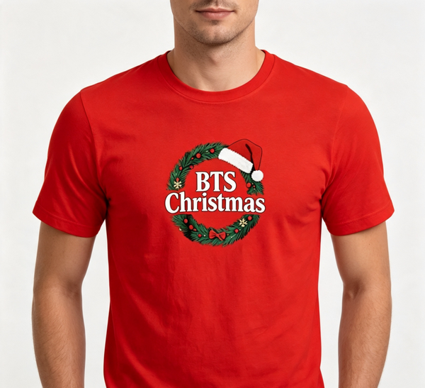 Red bts christmas wreath tshirt