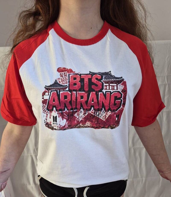 Red and white BTS ARIRANG tshirt