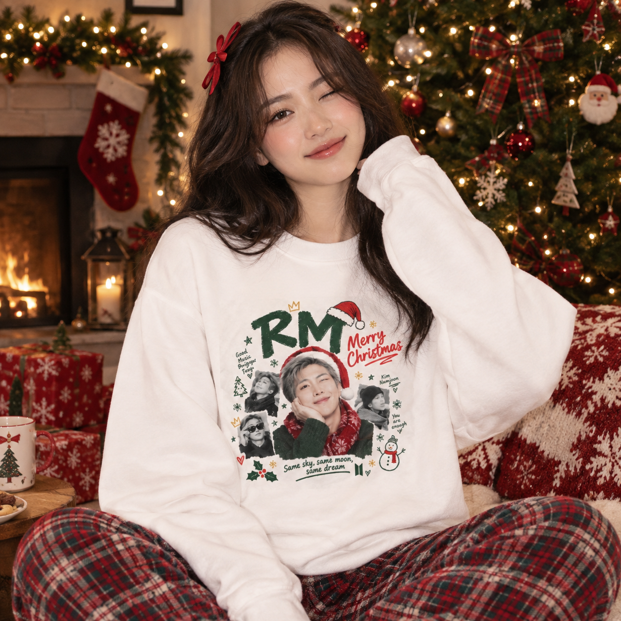 Members Christmas jumper cream/red