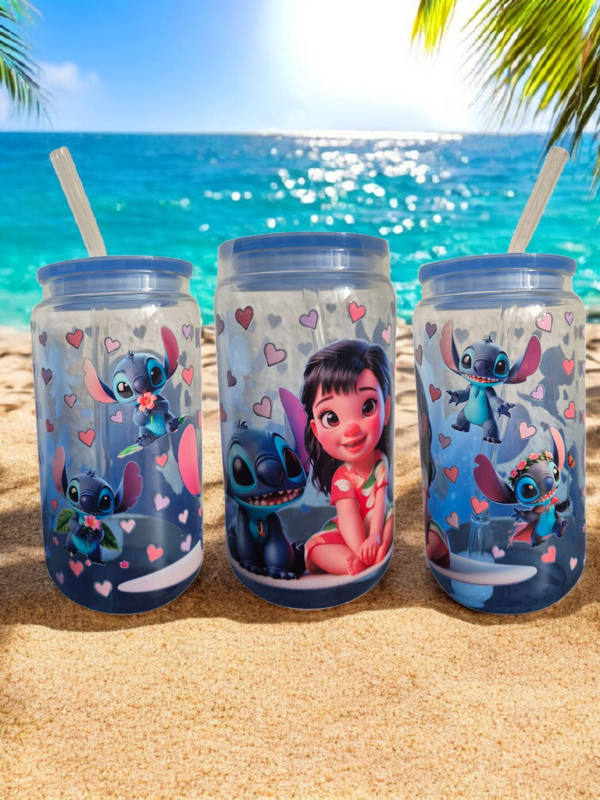 Trinkglas mit Deckel & Strohalm