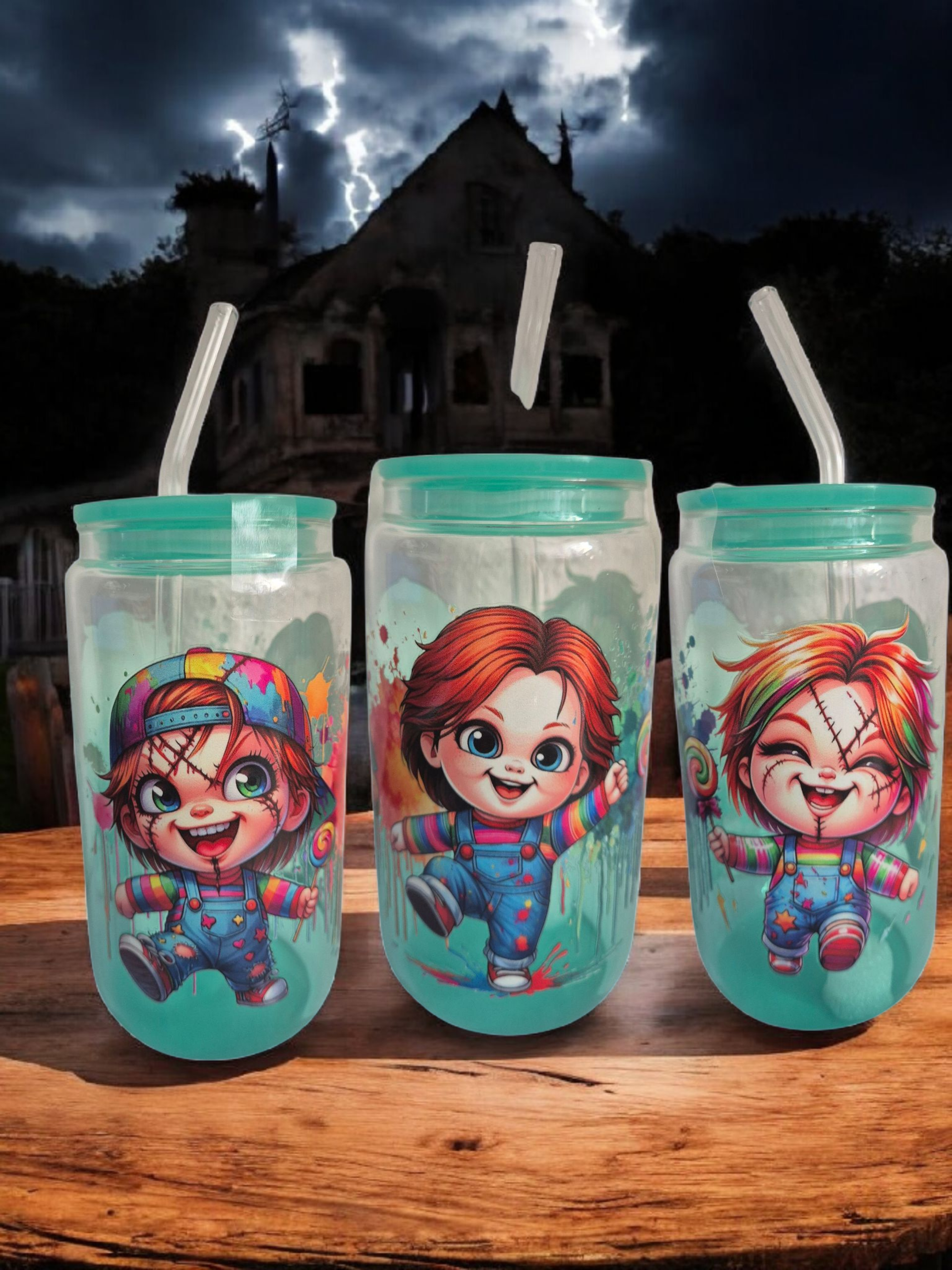 Trinkglas mit Deckel & Strohalm