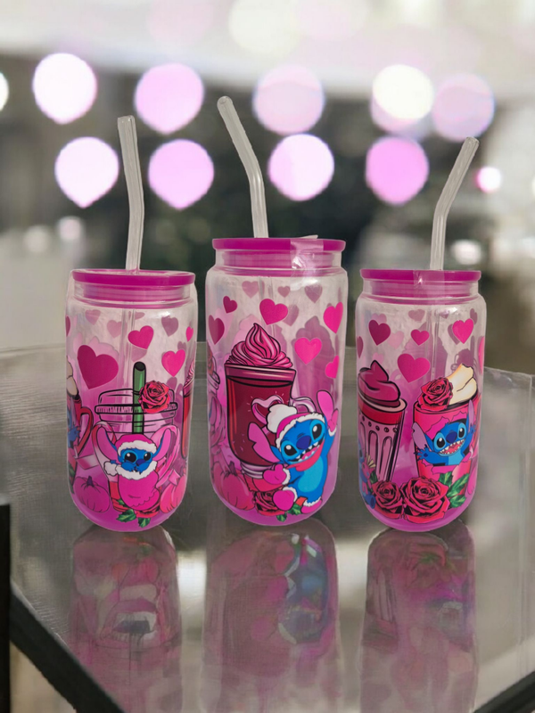 Trinkglas mit Deckel & Strohalm