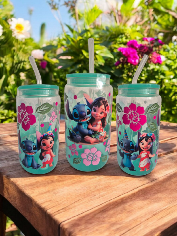 Trinkglas mit Deckel & Strohalm