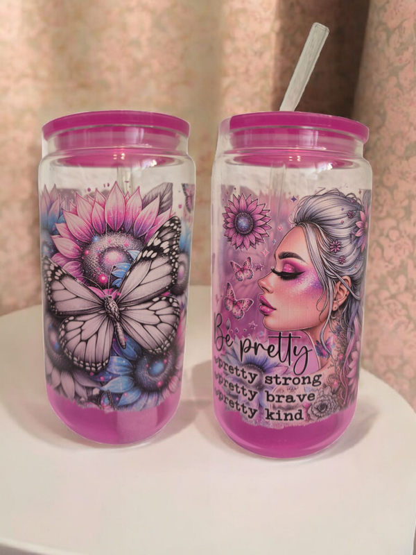 Trinkglas mit Deckel & Strohalm