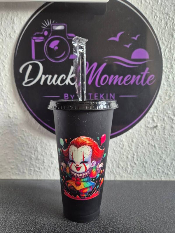 Trinkbecher mit Deckel & Strohhalm schwarz - ES (Halloween)