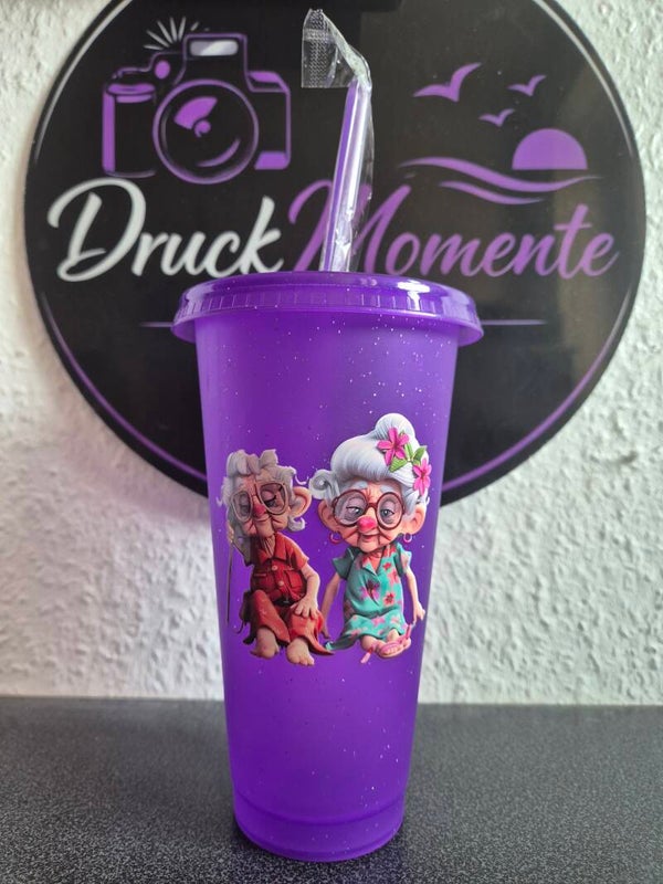 Trinkbecher mit Deckel & Strohhalm lila - Omi`s (1)