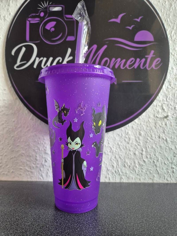 Trinkbecher mit Deckel & Strohhalm lila - Maleficent