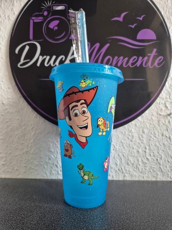 Trinkbecher mit Deckel & Strohhalm hellblau - Toy Story