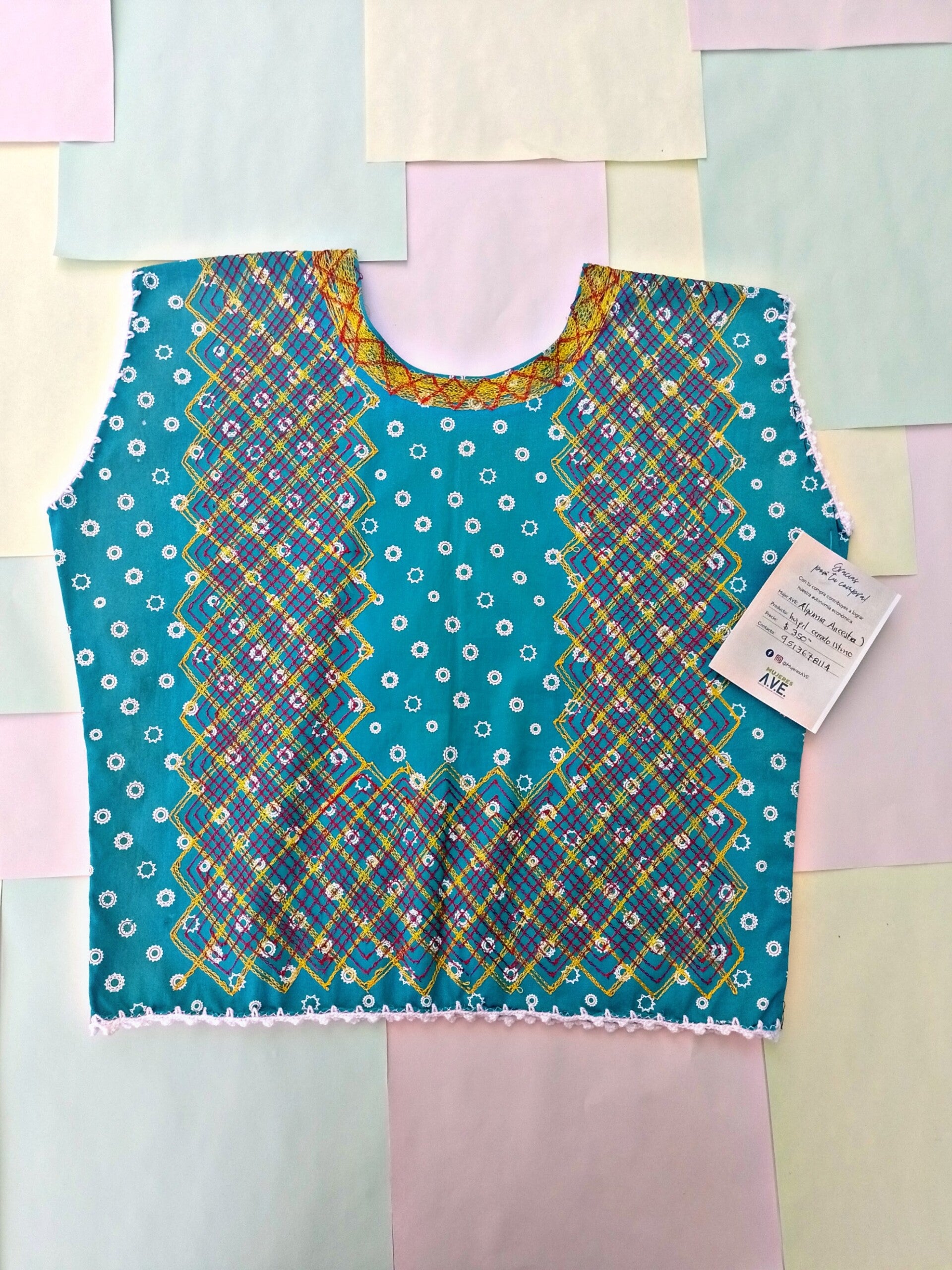 Huipil istmeño de cadenilla a máquina