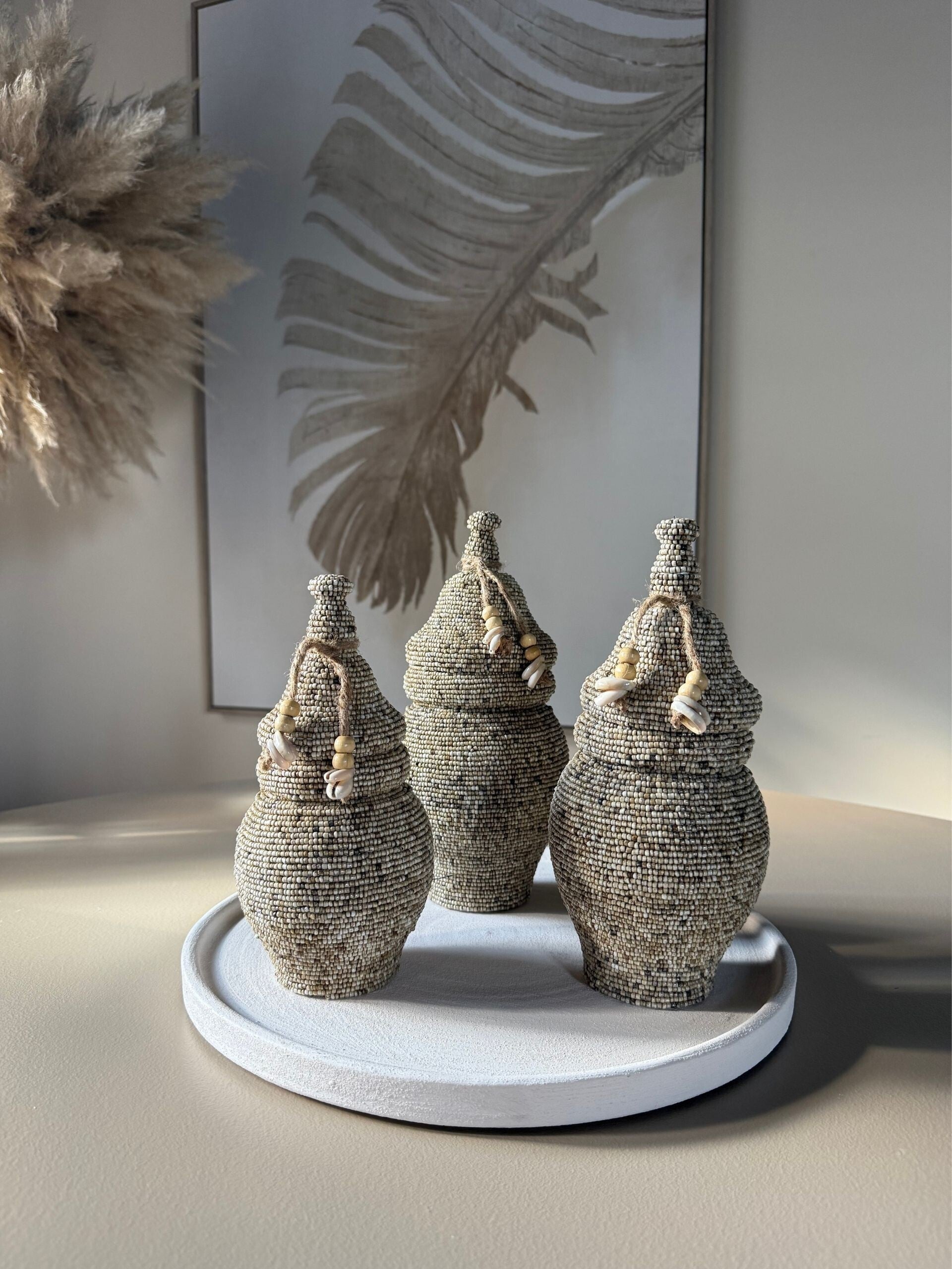 Tary – Handgemaakt houten kralenpotje beige