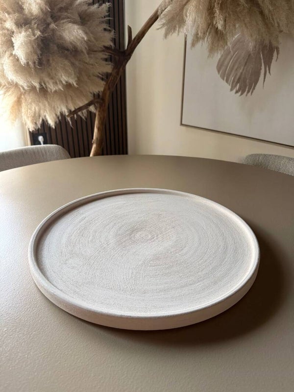 Stenen Dienblad Beige – Beton Ciré Look | Luxe Decoratief Plateau voor Japandi & Modern Interieur
