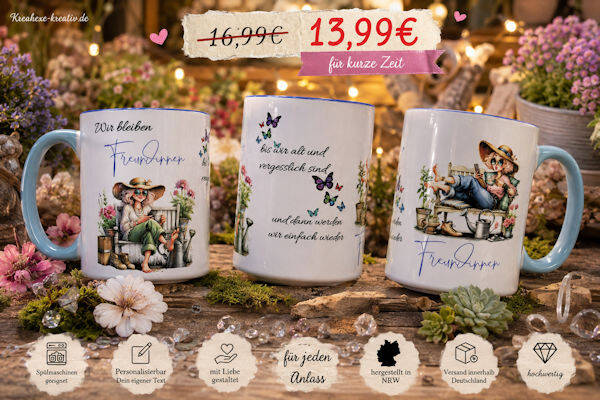 Keramiktasse " Freundinnen " groß 425ml Personalisierbar