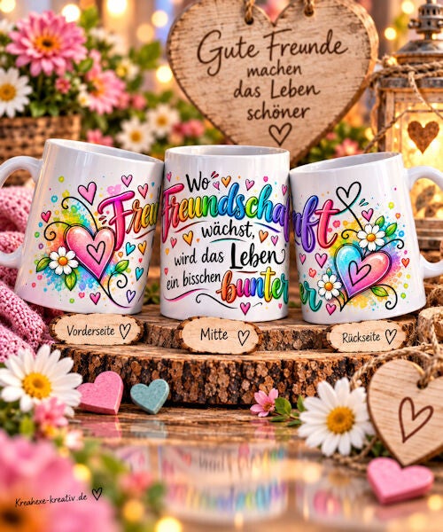 Keramiktasse " Freundschaft macht das Leben bunter "