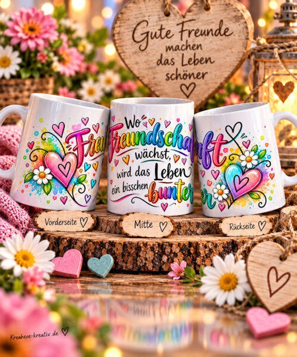 Keramiktasse " Freundschaft macht das Leben bunter "