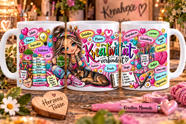 Keramiktasse " Kreativität verbindet "