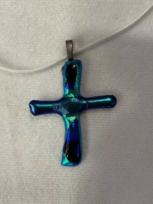 Fused Glass Cross with Dichroic inlay