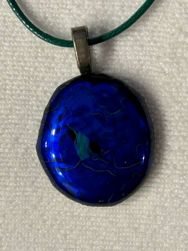 Dichroic Glass Pendant Blue and Green Oval