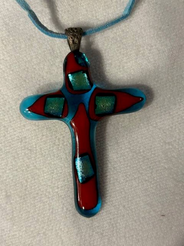 Fused Glass Cross with Dichroic inlay pendant