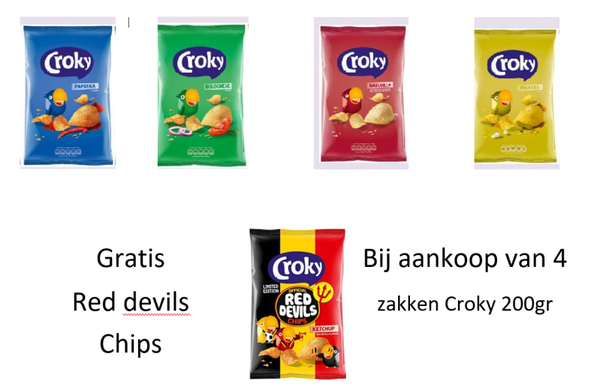 Actie Croky 200gr + RED DEVILS GRATIS