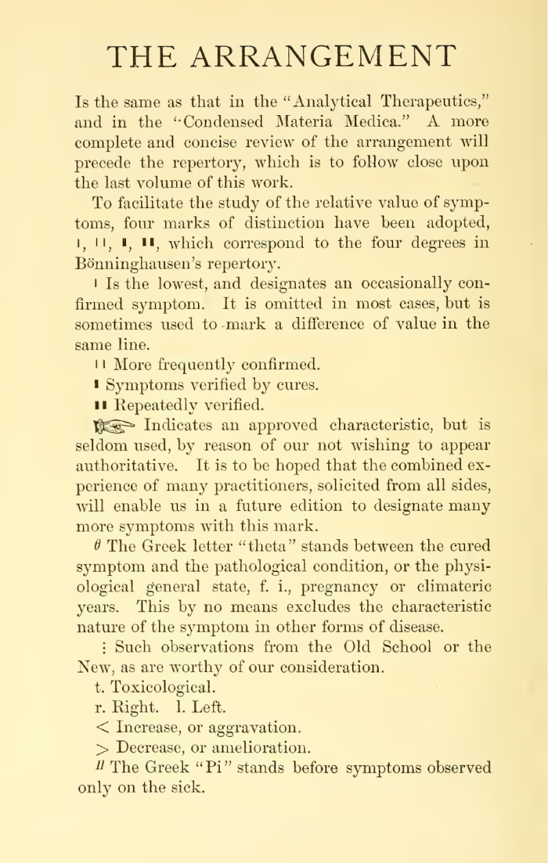 Hering 1879 Arrangement page showing light and heavy confirmation strokes, the pointing hand, and other source symbols.