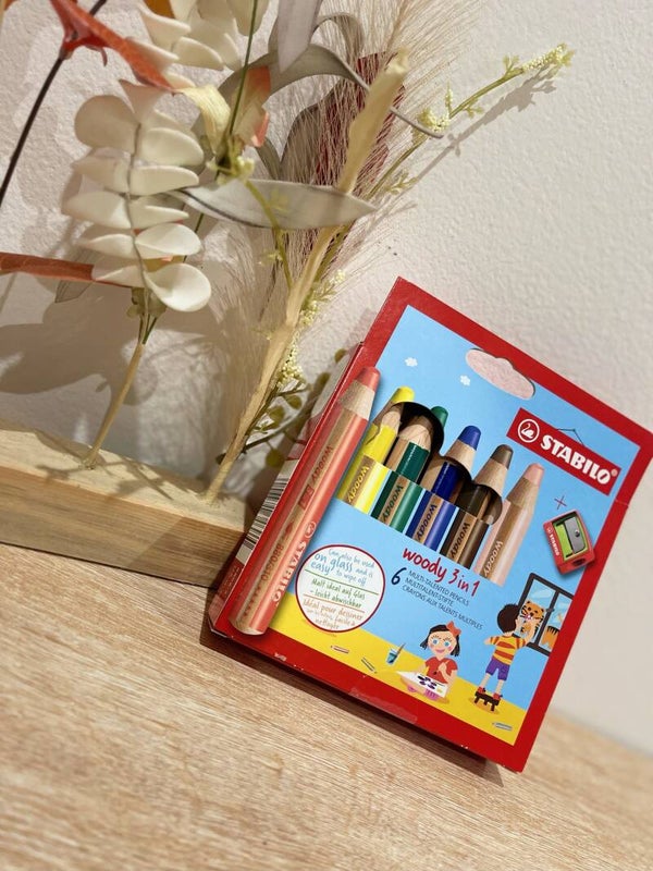 🖍️ Woody Stabilo 3-en-1 crayons de couleur