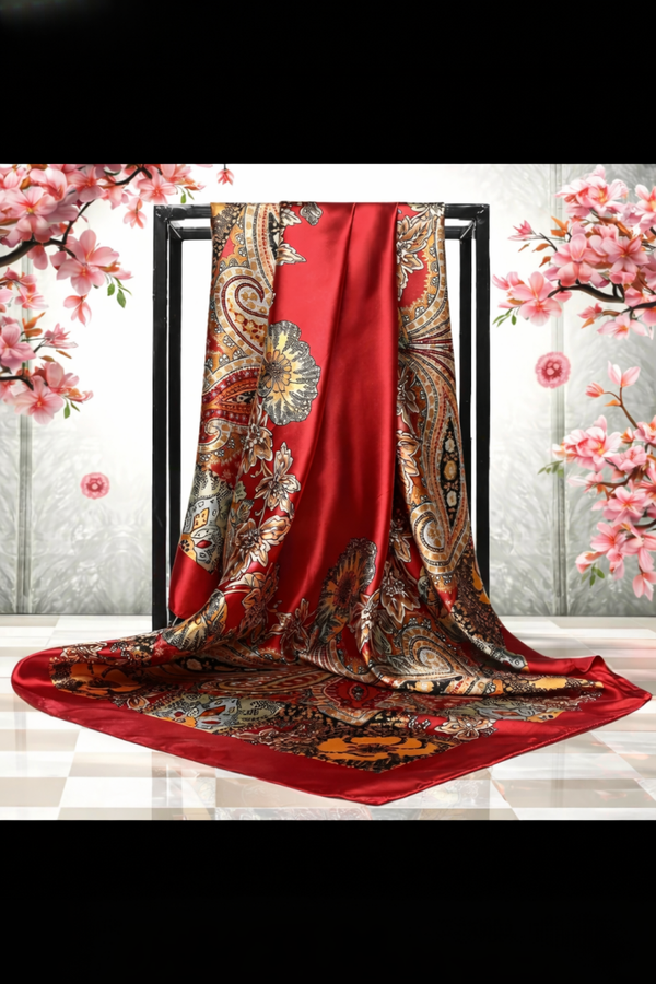 Foulard satin rouge imprimer
